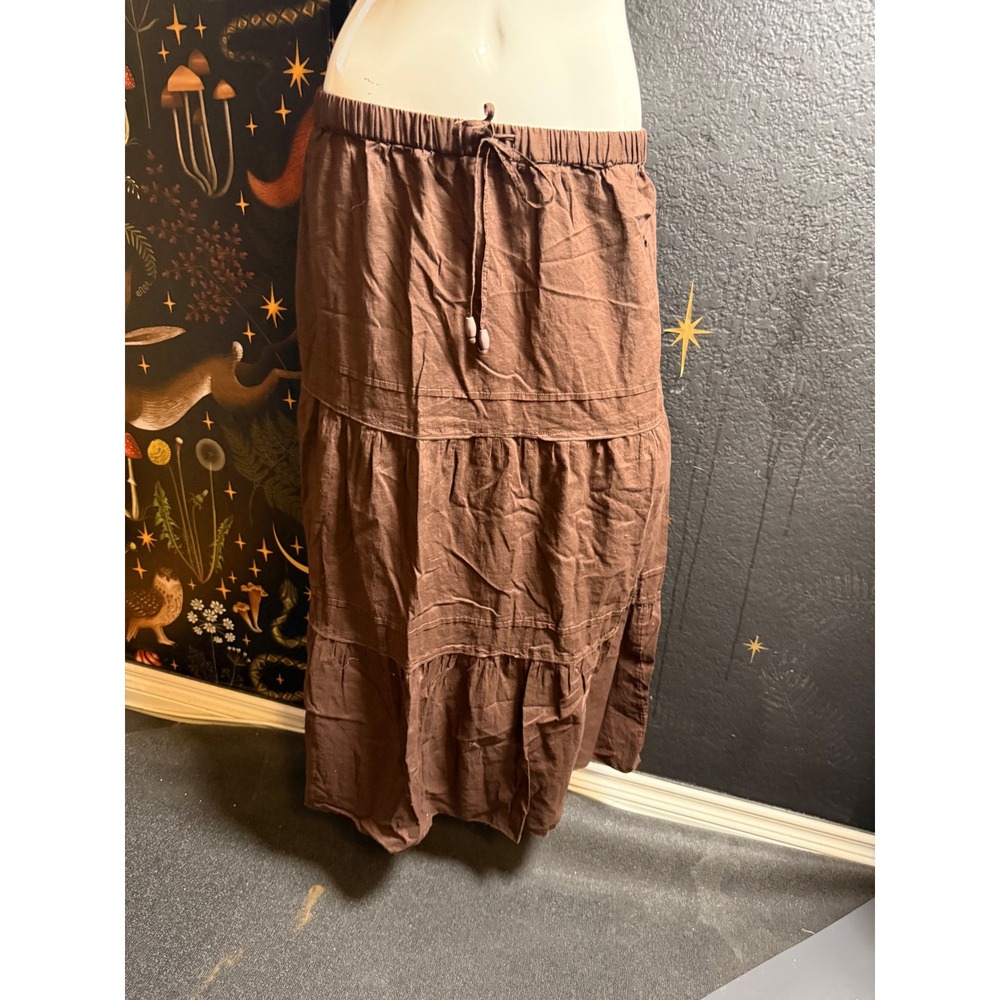 Faded Glory Brown Cotton Tiered Maxi Skirt Womens XL 16-18 Boho Cottagecore